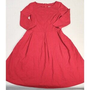 Banana Republic Red Midi Dress Womens 2P Petite Long Sleeve Pleated A-Line